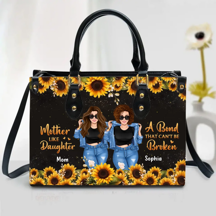 Personalized Mom Leather Handbag With Long Straps - Mother's Day Gift Idea For Mom/Grandma