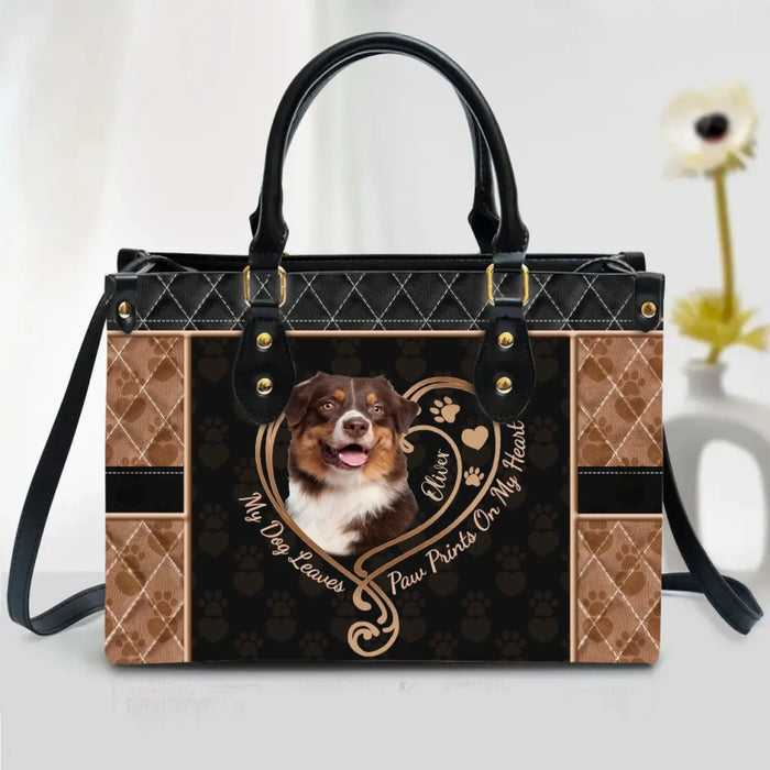 Personalized Photo PU Leather Handbag - Gift Idea For Dog/Cat Lover - Upload Photo - My Dog Leaves Paw Prints On My Heart