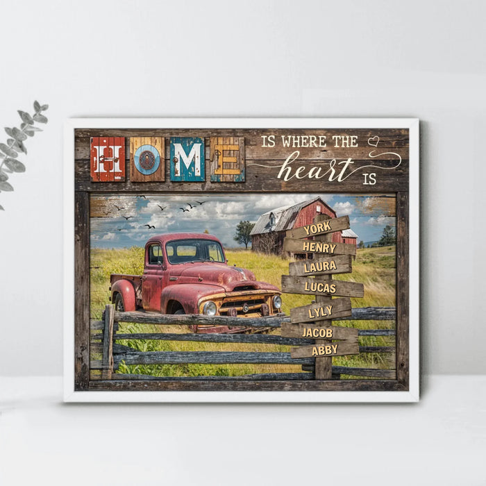 Personalized Family Poster - Gift Idea For Family/Parents with up to 7 Members - Home Is Where The Heart Is