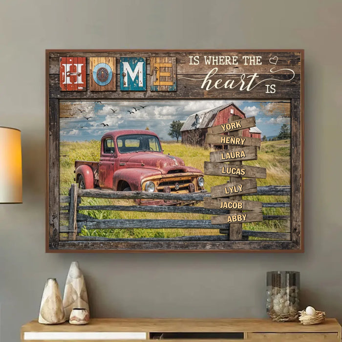 Personalized Family Poster - Gift Idea For Family/Parents with up to 7 Members - Home Is Where The Heart Is