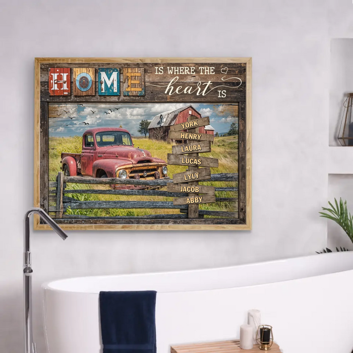 Personalized Family Poster - Gift Idea For Family/Parents with up to 7 Members - Home Is Where The Heart Is