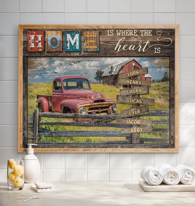 Personalized Family Poster - Gift Idea For Family/Parents with up to 7 Members - Home Is Where The Heart Is