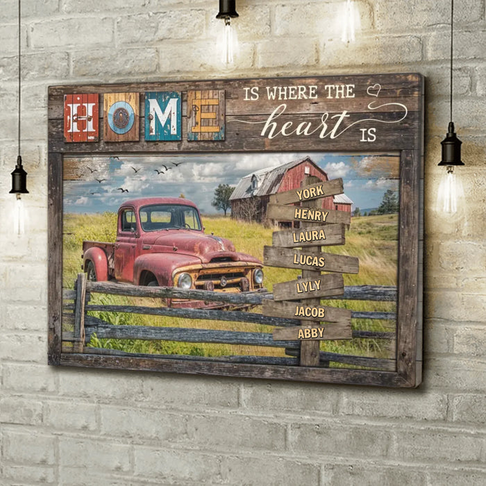 Custom Personalized Family Canvas - Gift Idea For Family with up to 7 Members - Home Is Where The Heart Is