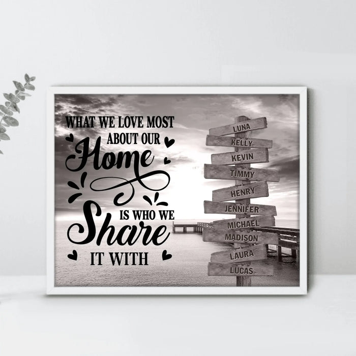 Personalized Family Poster - Gift Idea For Family/Parents with up to 10 Members - What We Love Most About Our Home Is Who We Share It With