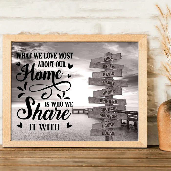 Personalized Family Poster - Gift Idea For Family/Parents with up to 10 Members - What We Love Most About Our Home Is Who We Share It With