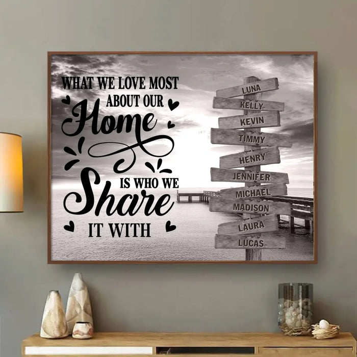 Personalized Family Poster - Gift Idea For Family/Parents with up to 10 Members - What We Love Most About Our Home Is Who We Share It With