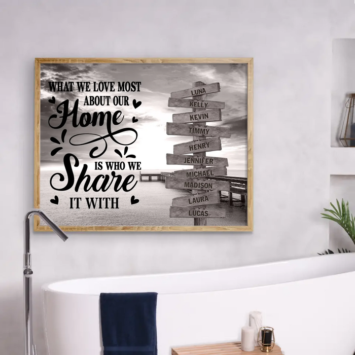 Personalized Family Poster - Gift Idea For Family/Parents with up to 10 Members - What We Love Most About Our Home Is Who We Share It With