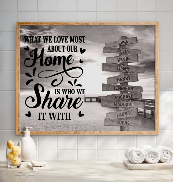 Personalized Family Poster - Gift Idea For Family/Parents with up to 10 Members - What We Love Most About Our Home Is Who We Share It With