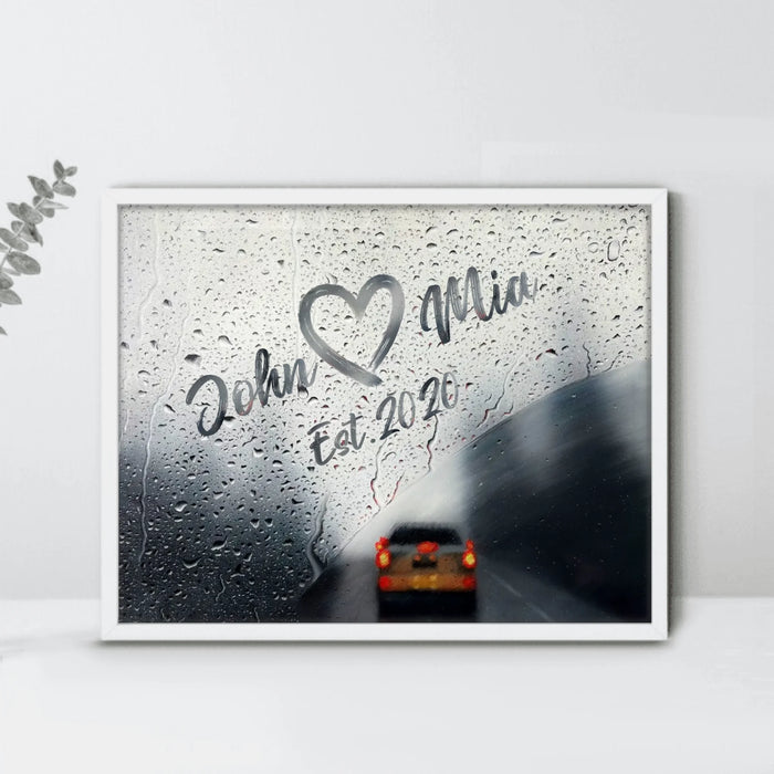 Personalized Couple Rainy Window Poster - Anniverary Gift Idea For Couple - Custom Name And Year