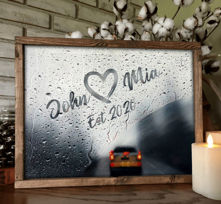 Personalized Couple Rainy Window Poster - Anniverary Gift Idea For Couple - Custom Name And Year
