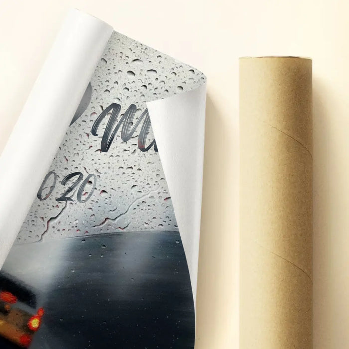 Personalized Couple Rainy Window Poster - Anniverary Gift Idea For Couple - Custom Name And Year