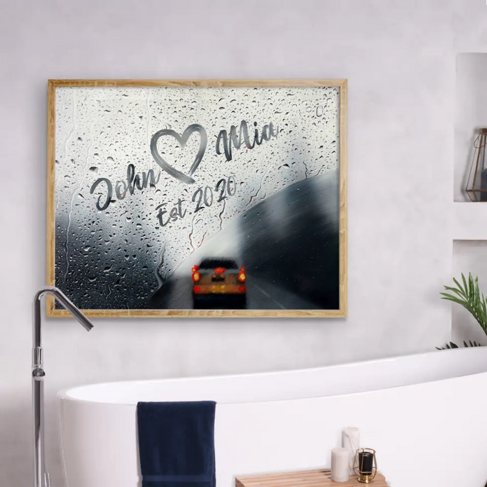 Personalized Couple Rainy Window Poster - Anniverary Gift Idea For Couple - Custom Name And Year
