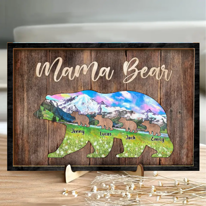 Custom Mama Bear Wooden Art - Up to 4 Kids - Gift Idea For Grandma/Grandkid