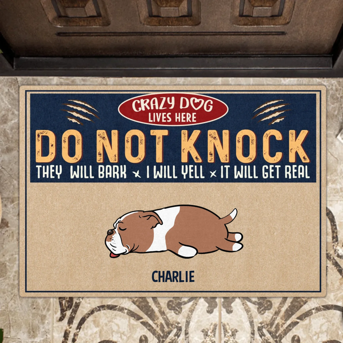 Personalized Dog Doormat - Gift Idea For Dog Lover - Crazy Dogs Live Here Do Not Knock