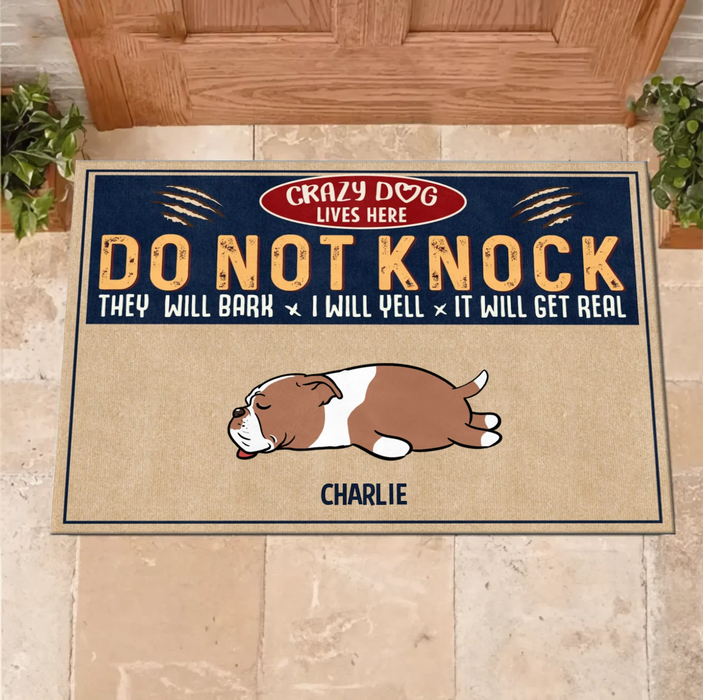 Personalized Dog Doormat - Gift Idea For Dog Lover - Crazy Dogs Live Here Do Not Knock