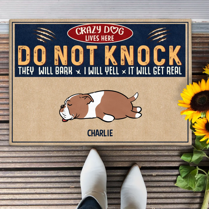 Personalized Dog Doormat - Gift Idea For Dog Lover - Crazy Dogs Live Here Do Not Knock