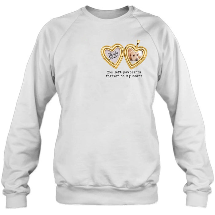 Personalized Dog T-Shirt/Sweatshirt/Hoodie - Gift Idea For Dog Lovers - You Left Pawprints Forever On My Heart