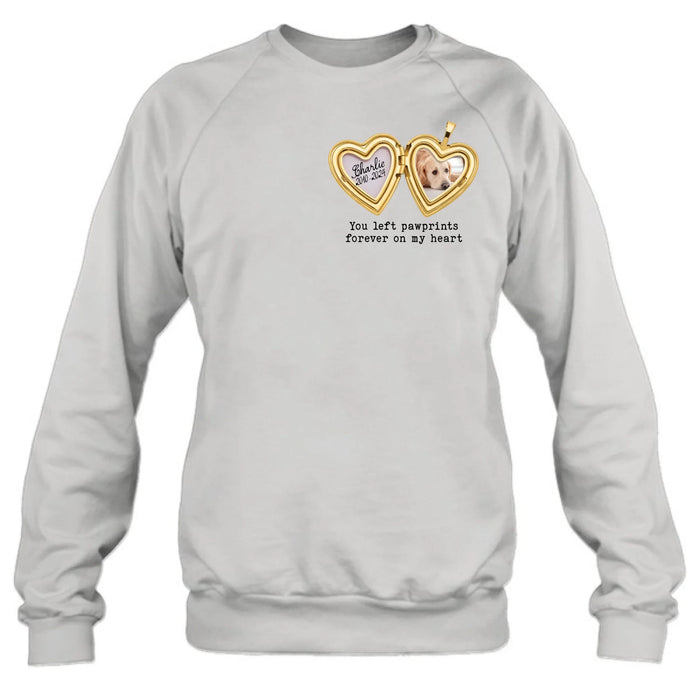 Personalized Dog T-Shirt/Sweatshirt/Hoodie - Gift Idea For Dog Lovers - You Left Pawprints Forever On My Heart
