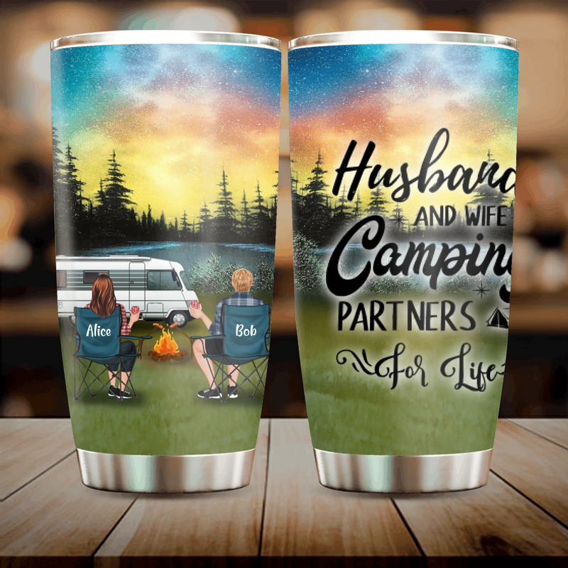 Personalized Camping Tumbler - Single/Couple With Up to 6 Pets - Gift Idea For Camping Lover/Valentine's Day - Husband And Wife Camping Partners For Life