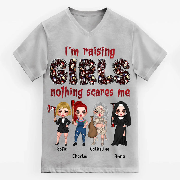 Personalized Horror Girl T-Shirt/Sweater/Hoodie - Upto 4 Girls - I'm Raising Girls Nothing Scares Me