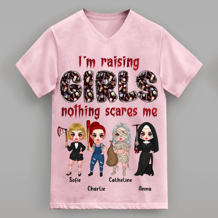 Personalized Horror Girl T-Shirt/Sweater/Hoodie - Upto 4 Girls - I'm Raising Girls Nothing Scares Me