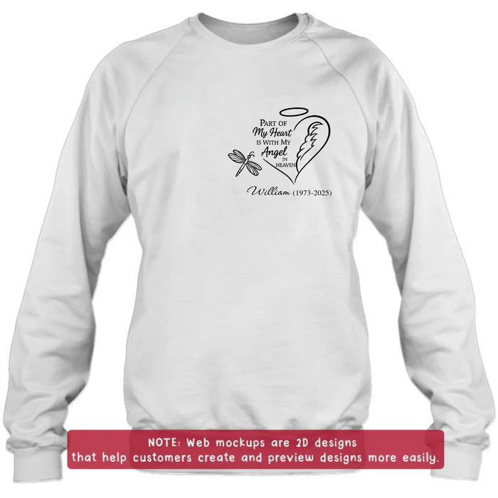 Personalized Memorial Embroidered T-Shirt/Sweater/Hoodie - Memorial Gift Idea - Part Of My Heart Is With My Angel In Heaven