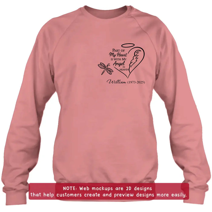 Personalized Memorial Embroidered T-Shirt/Sweater/Hoodie - Memorial Gift Idea - Part Of My Heart Is With My Angel In Heaven