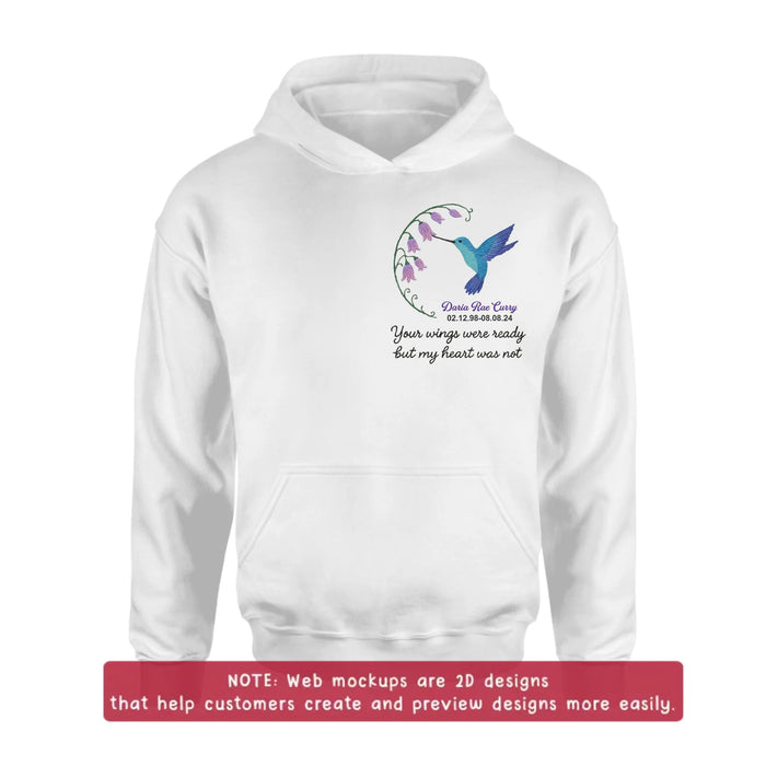Personalized Memorial Embroidered T-Shirt/Sweater/Hoodie - Memorial Gift Idea - Your Wings Were Ready But MY Heart Was Not