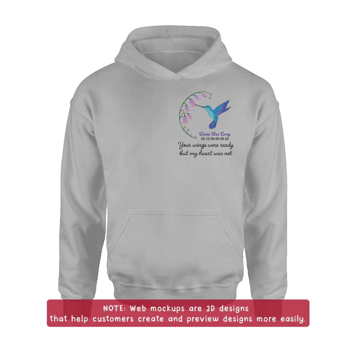 Personalized Memorial Embroidered T-Shirt/Sweater/Hoodie - Memorial Gift Idea - Your Wings Were Ready But MY Heart Was Not