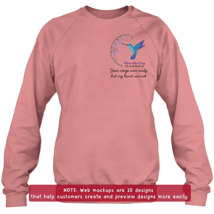 Personalized Memorial Embroidered T-Shirt/Sweater/Hoodie - Memorial Gift Idea - Your Wings Were Ready But MY Heart Was Not