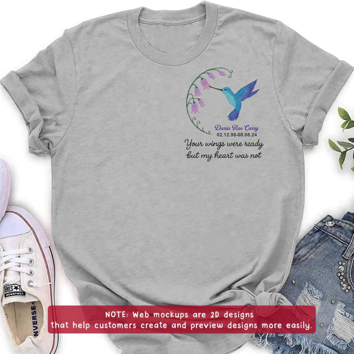 Personalized Memorial Embroidered T-Shirt/Sweater/Hoodie - Memorial Gift Idea - Your Wings Were Ready But MY Heart Was Not