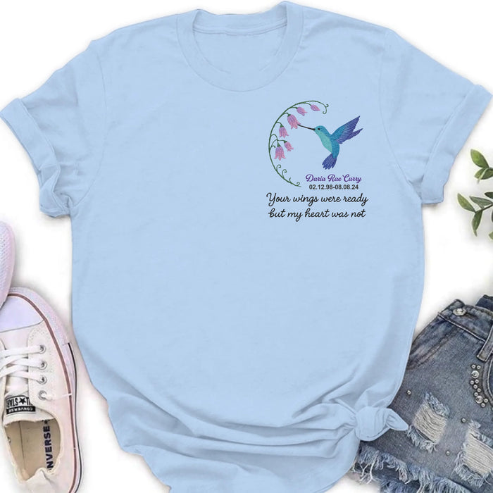 Personalized Memorial Embroidered T-Shirt/Sweater/Hoodie - Memorial Gift Idea - Your Wings Were Ready But MY Heart Was Not