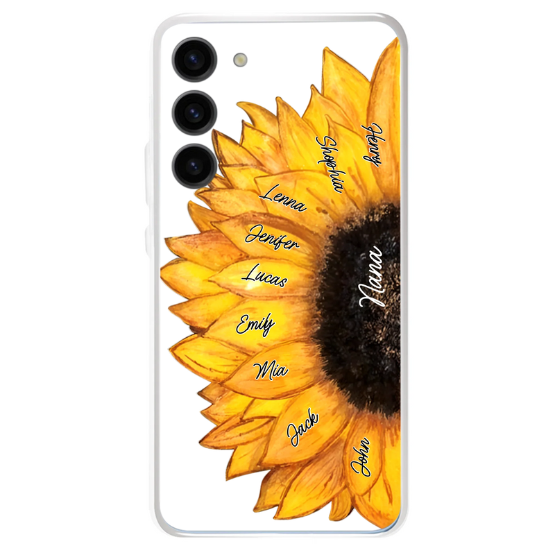 Custom Personalized Sunflower Grandma Phone Case -Upto 9 Kids - Mother's Day Gift Idea for Mom/Grandma