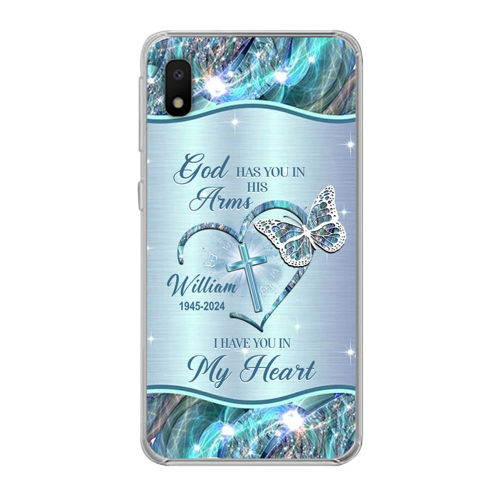 Custom Personalized Memorial Phone Case - Memorial Gift For Family Member - God Has You In His Arms I Have You In My Heart - Case For iPhone/ Samsung