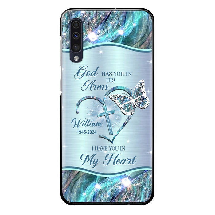 Custom Personalized Memorial Phone Case - Memorial Gift For Family Member - God Has You In His Arms I Have You In My Heart - Case For iPhone/ Samsung