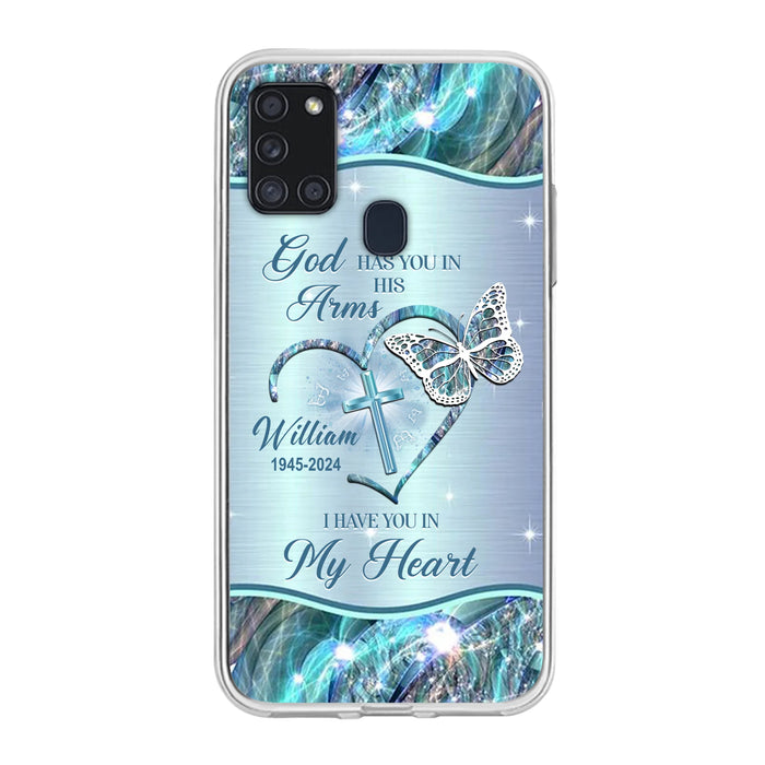 Custom Personalized Memorial Phone Case - Memorial Gift For Family Member - God Has You In His Arms I Have You In My Heart - Case For iPhone/ Samsung