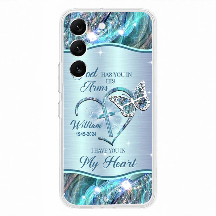 Custom Personalized Memorial Phone Case - Memorial Gift For Family Member - God Has You In His Arms I Have You In My Heart - Case For iPhone/ Samsung