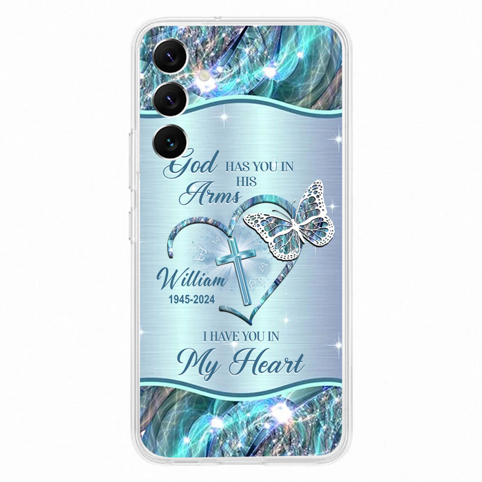 Custom Personalized Memorial Phone Case - Memorial Gift For Family Member - God Has You In His Arms I Have You In My Heart - Case For iPhone/ Samsung
