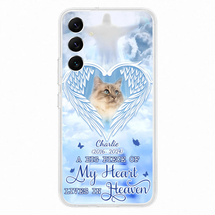 Custom Personalized Memorial Pet Phone Case - Upload Photo - Memorial Gift Idea For Pet Owner - A Big Piece Of My Heart Lives In Heaven - Case For iPhone/ Samsung