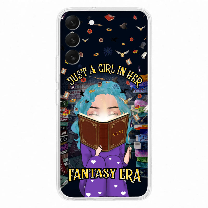 Custom Personalized Reading Book Phone Case - Gift Idea For Book Lovers - Just A Girl In Her Fantasy Era - Case For iPhone/ Samsung