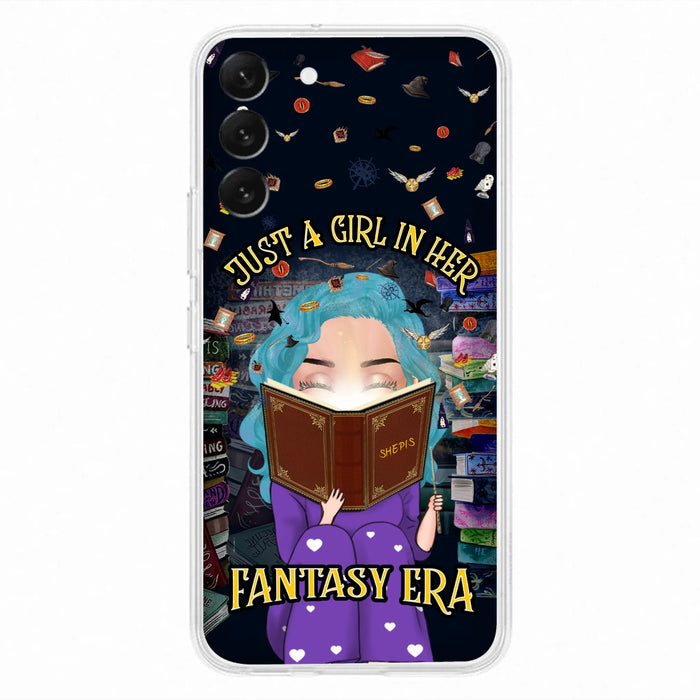 Custom Personalized Reading Book Phone Case - Gift Idea For Book Lovers - Just A Girl In Her Fantasy Era - Case For iPhone/ Samsung