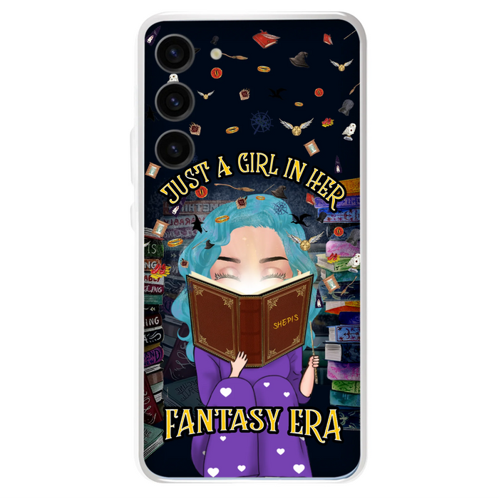 Custom Personalized Reading Book Phone Case - Gift Idea For Book Lovers - Just A Girl In Her Fantasy Era - Case For iPhone/ Samsung