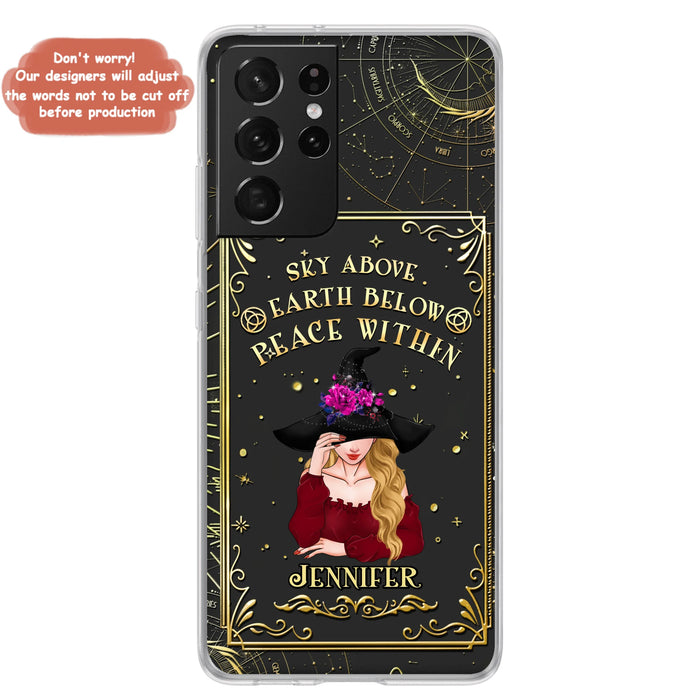 Custom Personalized Witch Tarrot Card Phone Case - Gift Idea For Witch/ Tarrot Lover - Sky Above Earth Below Peace Within - Case For iPhone/ Samsung