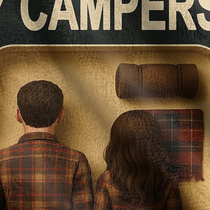 Personalized Camping Couple Toy Box Quilt/Fleece Throw Blanket - Gift Idea For Couple/Camping Lover - Happy Campers
