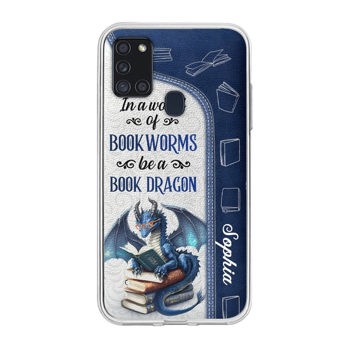 Custom Personalized Book Dragon Phone Case - Gift Idea For Book Lovers - In A World Of Bookworms Be A Book Dragon - Case For iPhone/ Samsung