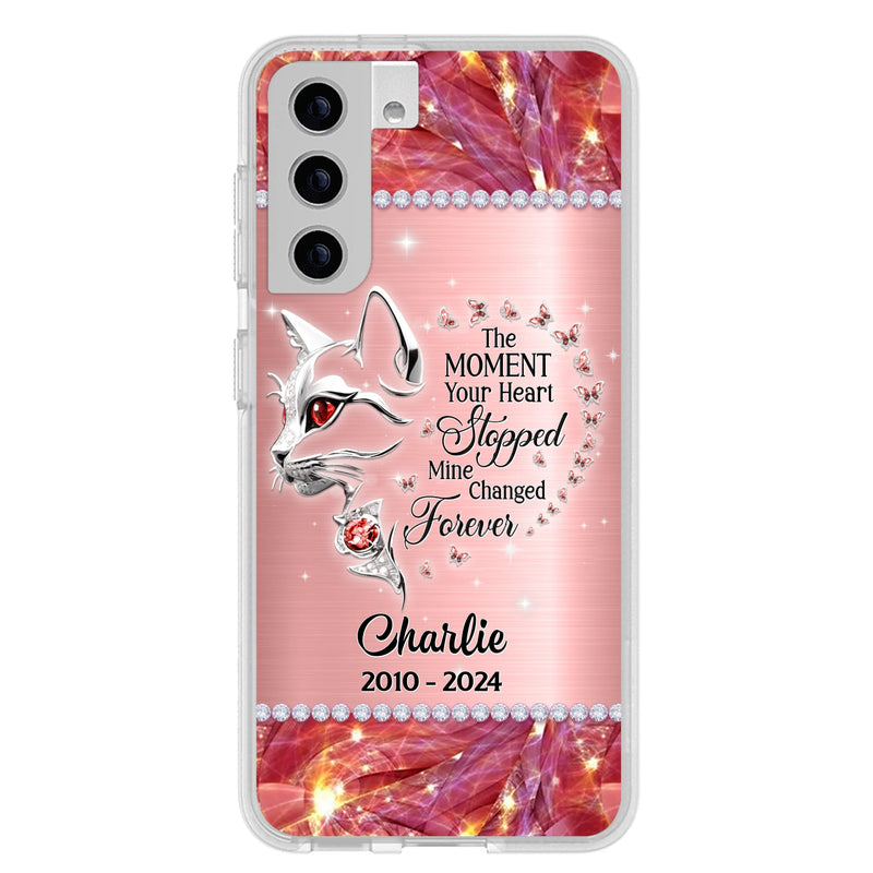 Custom Personalized Memorial Cat Phone Case - Memorial Gift For Cat Lover -  The Moment Your Heart Stopped Mine Changed Forever - Case For iPhone/ Samsung