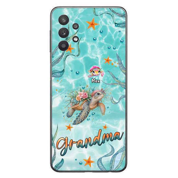 Custom Personalized Grandma Ocean Turtles Phone Case - Gift Idea For Grandma/ Mom - Up to 10 Kids - Case For iPhone/ Samsung
