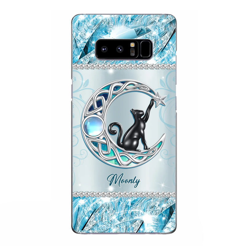 Custom Personalized Black Cat Moonstone Phone Case - Gift Idea For Cat Lover - Case For iPhone/ Samsung