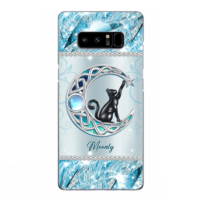 Custom Personalized Black Cat Moonstone Phone Case - Gift Idea For Cat Lover - Case For iPhone/ Samsung