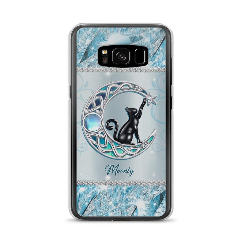 Custom Personalized Black Cat Moonstone Phone Case - Gift Idea For Cat Lover - Case For iPhone/ Samsung